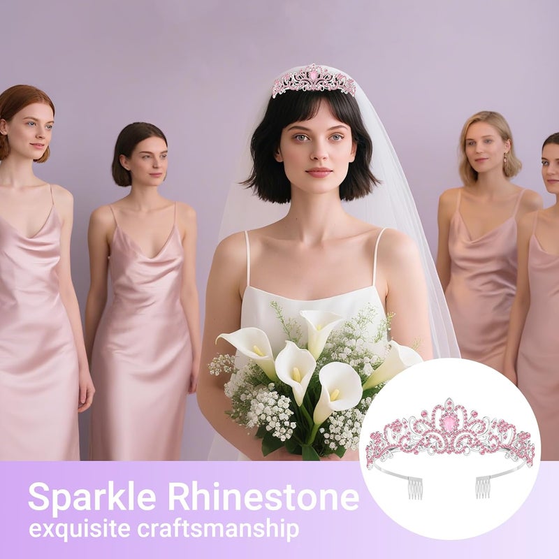 Queenship Tiara Crown for Women, Queen Tiara for Birthday Prom Bridal Party Custome Pink - Image 5